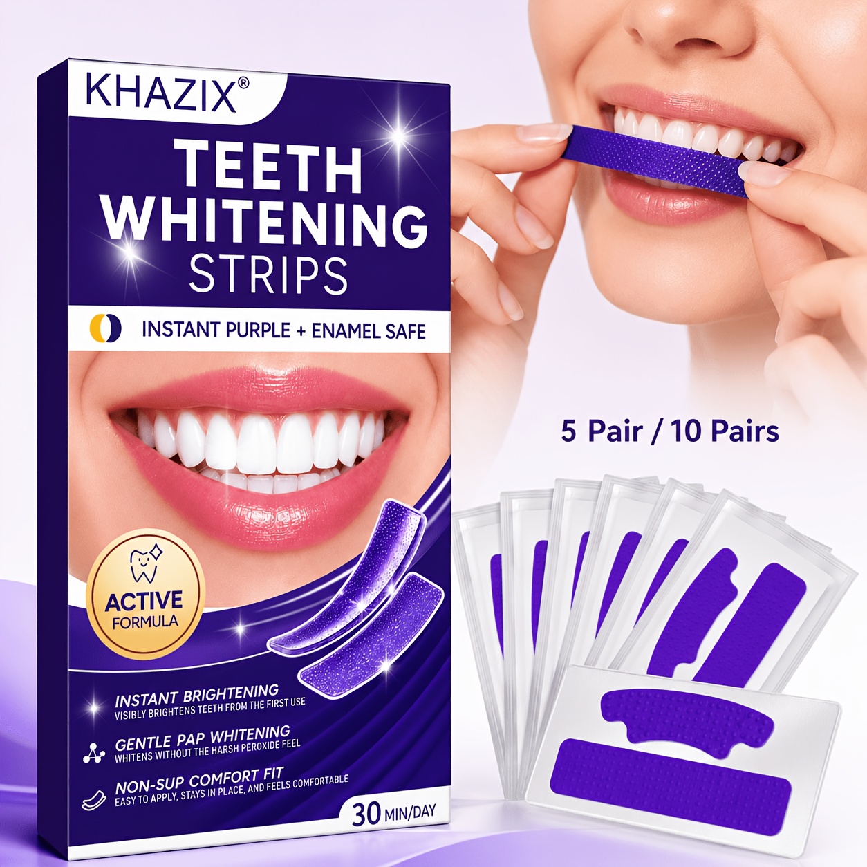 5/10 pares de tiras moradas pa - Teeth Whitening Strips Permanent reseña y precio
